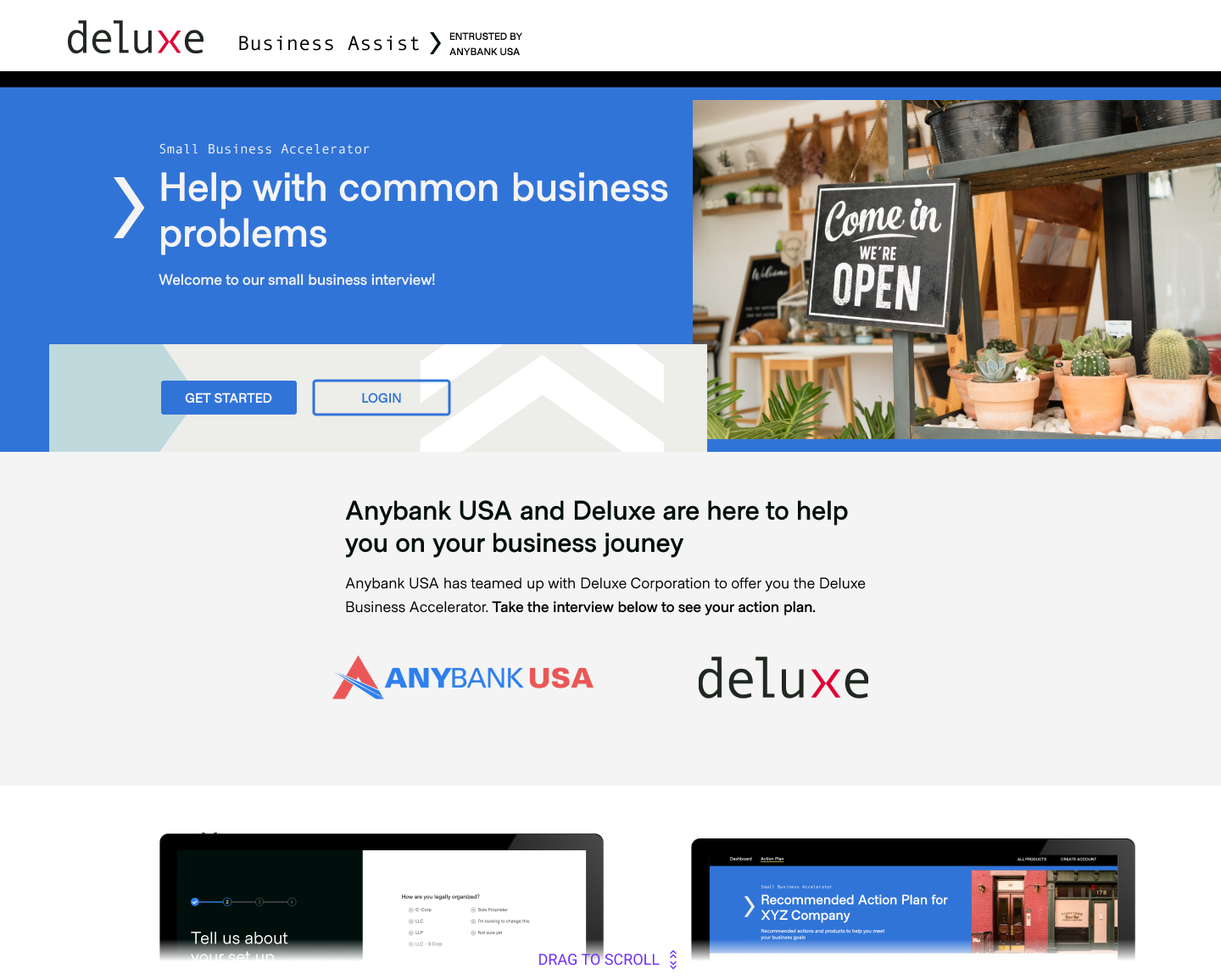 Deluxe Business Assist home secreen